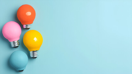 Wall Mural - Colorful Light Bulbs on Blue Background - Brighten Your Designs with Creative Ideas