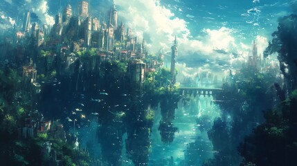 Wall Mural - urban city anime landscape