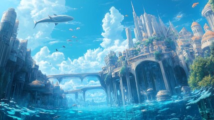 Wall Mural - urban city anime landscape