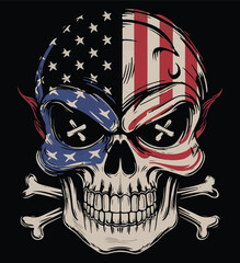 Wall Mural - Skull with USA flag Illustration vector .