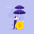 © treety - Extra protection for financial, security or safety guard protect concept, business protection or insurance, businessman holding double layers umbrella to protect money coin