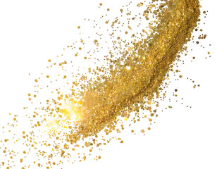 gold sparkle splatter on a white isolated background. Generative AI.