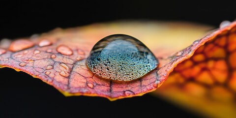 Canvas Print - specialized macro lens on a professional to capture a dewdrop glistening on the edge of a leaf 