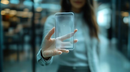 Office pro shows off phone.