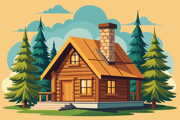 A cozy log cabin vector illustration background