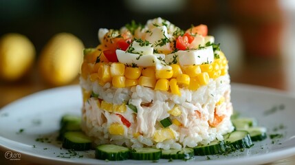 Wall Mural - Crab, corn, cucumber, egg & rice salad