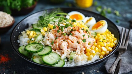 Wall Mural - Salad w/ crab, corn, cucumber, egg & rice