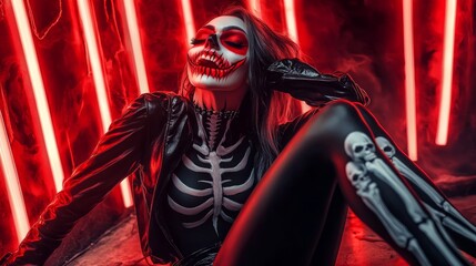 Wall Mural -  female vampire in skeleton costume