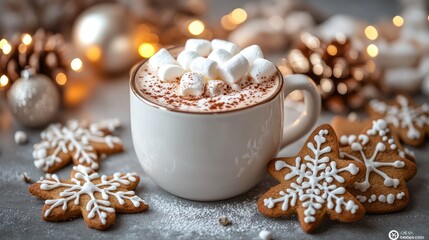 Cozy Winter Hot Chocolate with Marshmallows and Festive Holiday Cookies