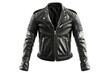 © Orner Creations - Black leather jacket. Studio product photography isolated on white background. Ideal for fashion and clothing themed designs. Fashion accessory concept. Leather clothing design. Mock clothing. AIG57.