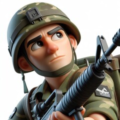 Wall Mural - A 4D cartoon soldier on patrol, looking vigilant