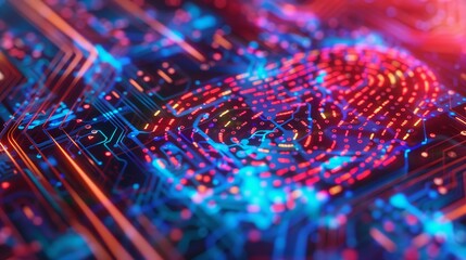 Wall Mural - futuristic illustration of voice recognition technology merging digital fingerprints and ai circuits