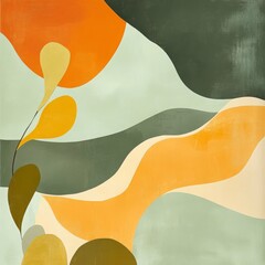 Sticker - boho organic abstract shapes, sage green, orange, yellow