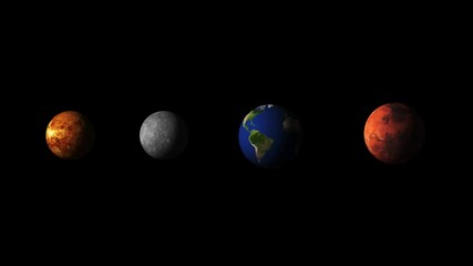 Wall Mural - four planets in the rotating solar system, black screen