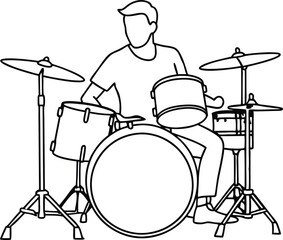 Wall Mural - drummer silhouette acoustic drum kit illustration black and white