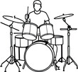 © Rony - drummer silhouette acoustic drum kit illustration black and white