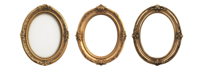 Vintage frames set isolated on transparent background, antique frames for decoration and design