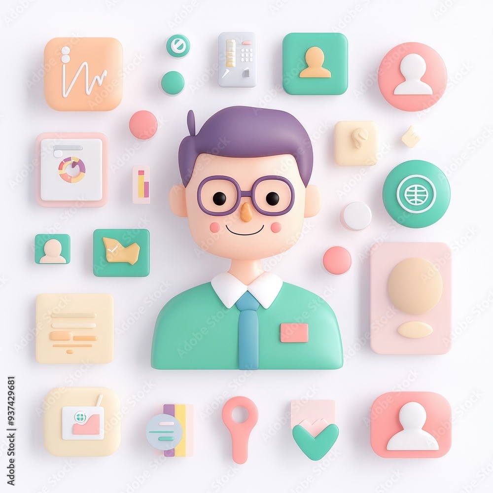 D Cartoon Character User Icon Social Media App Interface Design