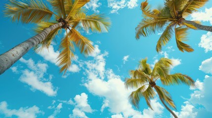 Wall Mural - Palm Trees Against a Blue Sky with White Clouds