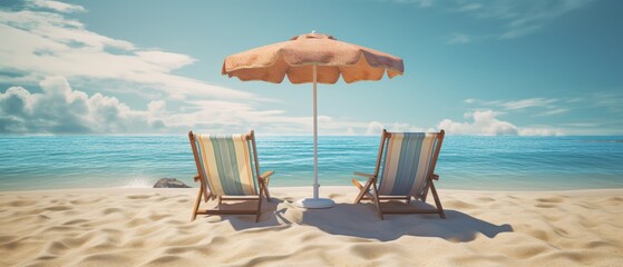 Canvas Print - Relaxing beach chairs under an umbrella