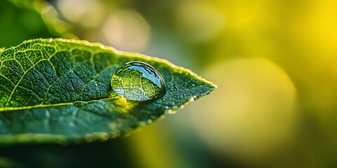 Wall Mural - closeup of a dewdrop on a leaf, natures details, macro photography
