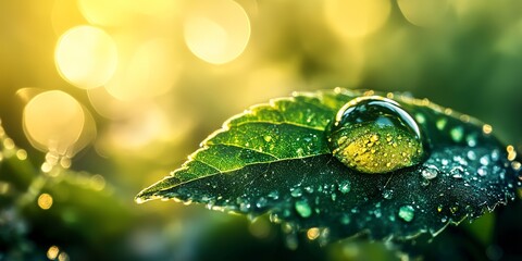 Wall Mural - closeup of a dewdrop on a leaf, natures details, macro photography