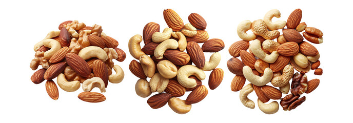 Assorted nuts set isolated on transparent background, mixed nuts collection for snacks and health