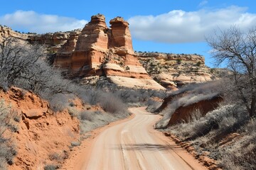 Poster - Winding Dirt Road Through Canyon Landscape