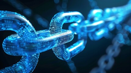 Abstract Blue Blockchain with glowing digital chain link for technology concept.