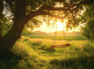 Sticker - Swing Set in a Field at Sunset