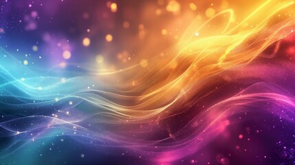 Wall Mural - Abstract background with glowing waves in blue, yellow, and pink with a bokeh effect.