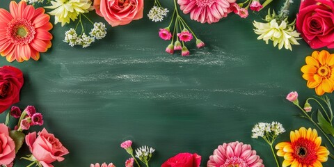 Wall Mural - Flowers on a Green Background