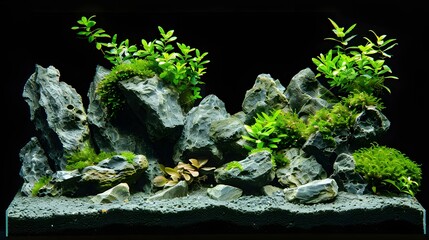 Aquascape Design with Rocks and Plants