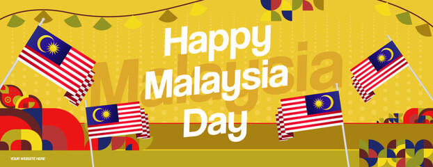 Wall Mural - Malaysia Day Banner with modern geometric ornaments. Wide background design suitable for greetings celebrating Malaysia National Day and Independence Day.