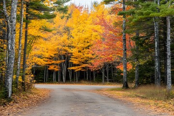 Wall Mural - Autumn Road Through Forest With Colorful Trees