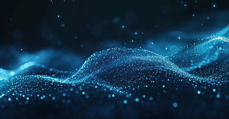 Aufkleber - Wave abstract blue particles shapes a futuristic cyber tech background, blending data, connectivity, and innovation for business and modern tech projects. High quality photo