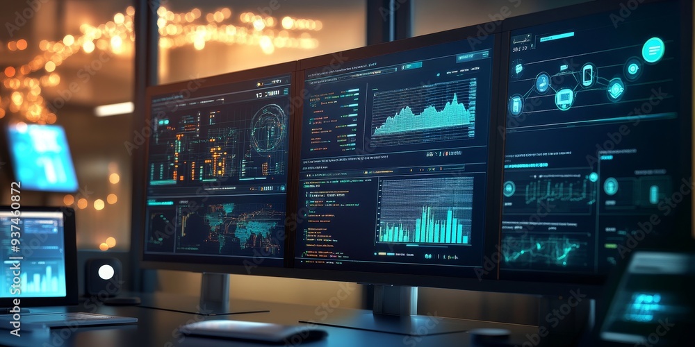 Focused image of a network security dashboard, monitoring multiple IoT ...