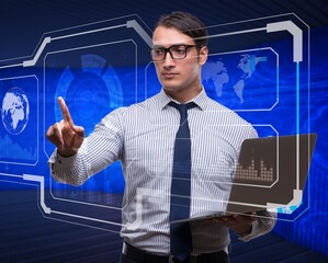 Poster - Young businessman in data mining concept