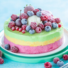 Sticker - rainbow ice cream cake, refreshing  summer dessert, selective focus