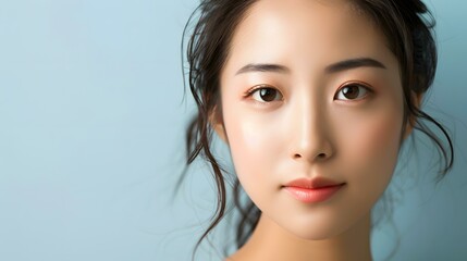 Wall Mural - Close up portrait of a young Asian woman with a soft, natural look