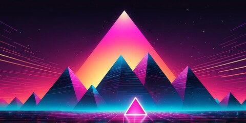 Wall Mural - synthwave illustration of a triangle pattern background