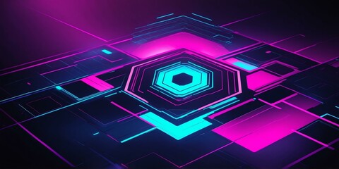 Wall Mural - synthwave illustration of a hexagon patter background