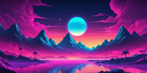 Wall Mural - synthwave illustration of a digital dreams background