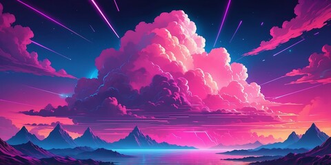 Wall Mural - synthwave illustration of a cloud for banner background