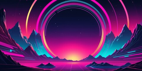 Wall Mural - synthwave illustration of a circle pattern background