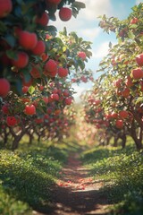 Wall Mural - Vibrant Apple Orchard Enchantment: A Harvest Wonderland