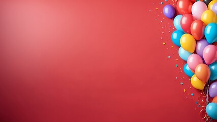 Wall Mural - toon festive colorful balloons border on light red bac background
