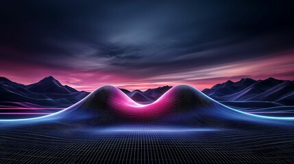 Wall Mural - surreal digital landscape with conceptual elements, neon accents, copy space for text,
