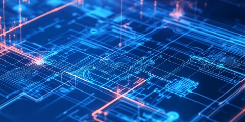 Wall Mural - a network design blueprint, detailed diagrams showing structured cabling and device placement for optimal performance