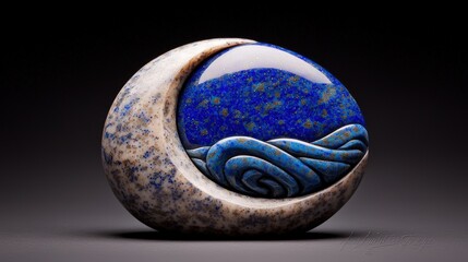 Wall Mural - A lapis lazuli gemstone with a starry night sky and crescent moon, capturing the beauty of the night